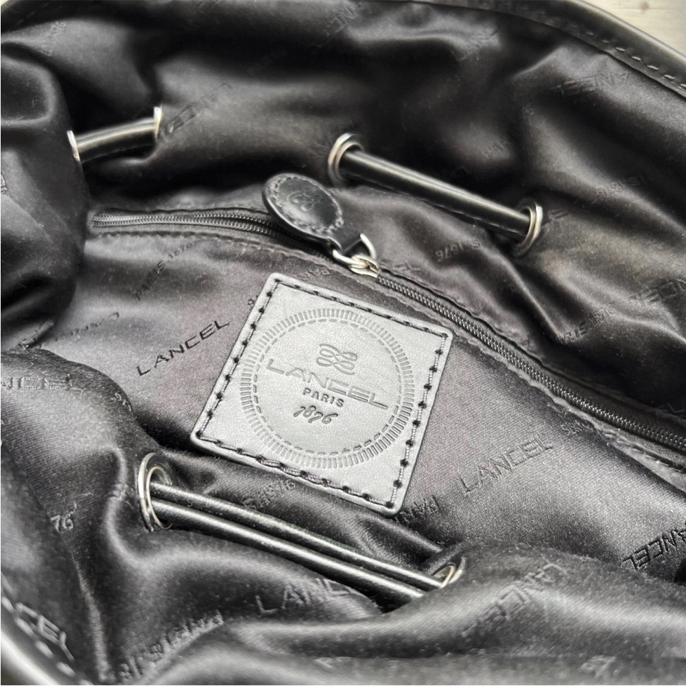 LANCEL "Miss Lancel" Black Leather /Nylon Handbag Hobo Purse Bucket Bag Paris - Picture 13 of 16